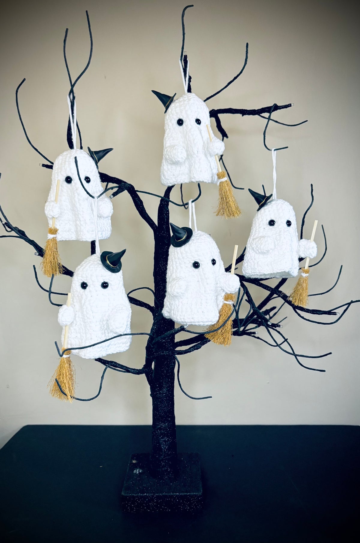 Witch themed crochet ghost hanging decorations