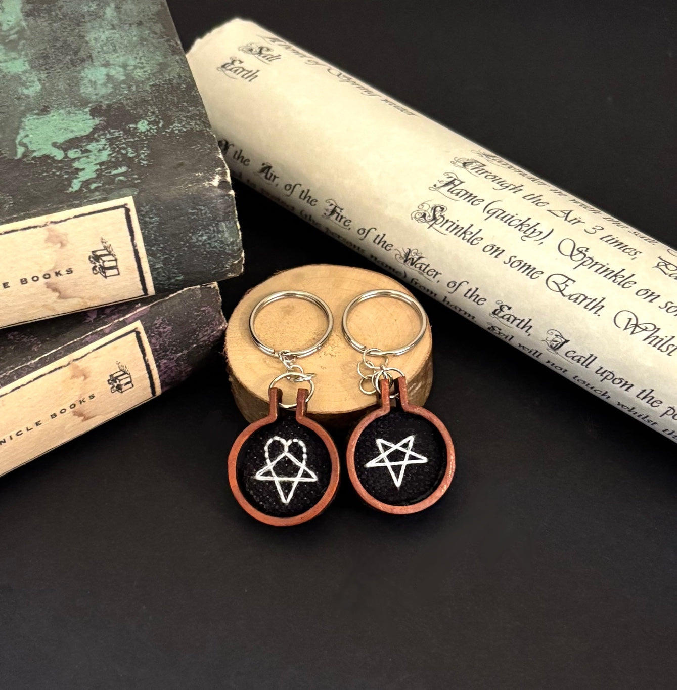 Mini inverted pentagram embroidery keychain