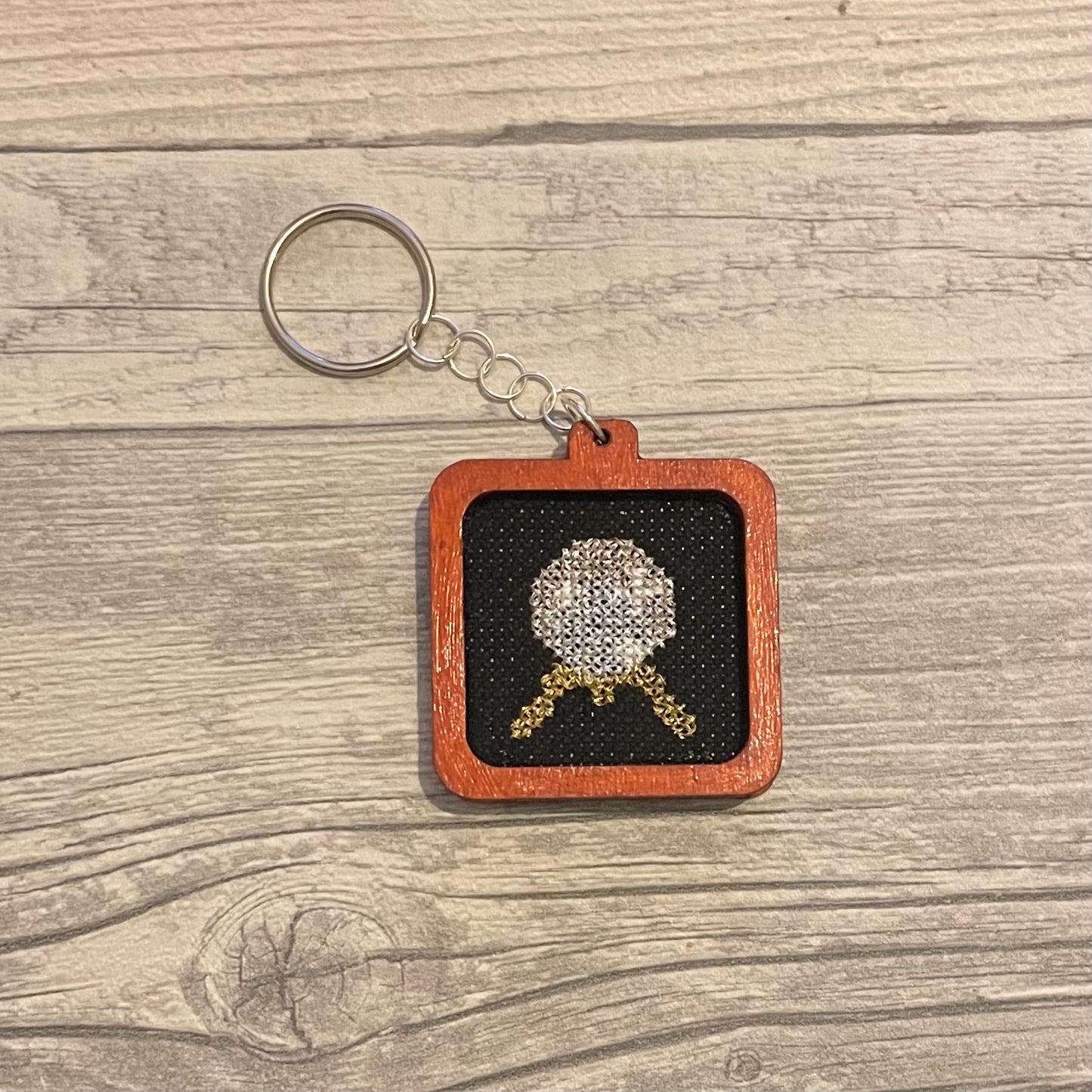 Crystal ball cross stitch keychain