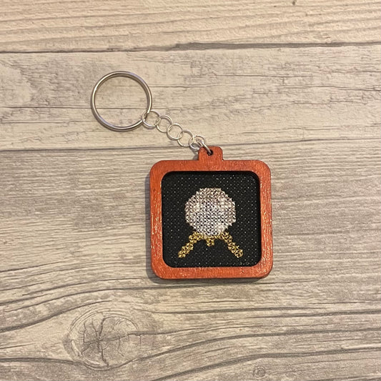 Crystal ball cross stitch keychain