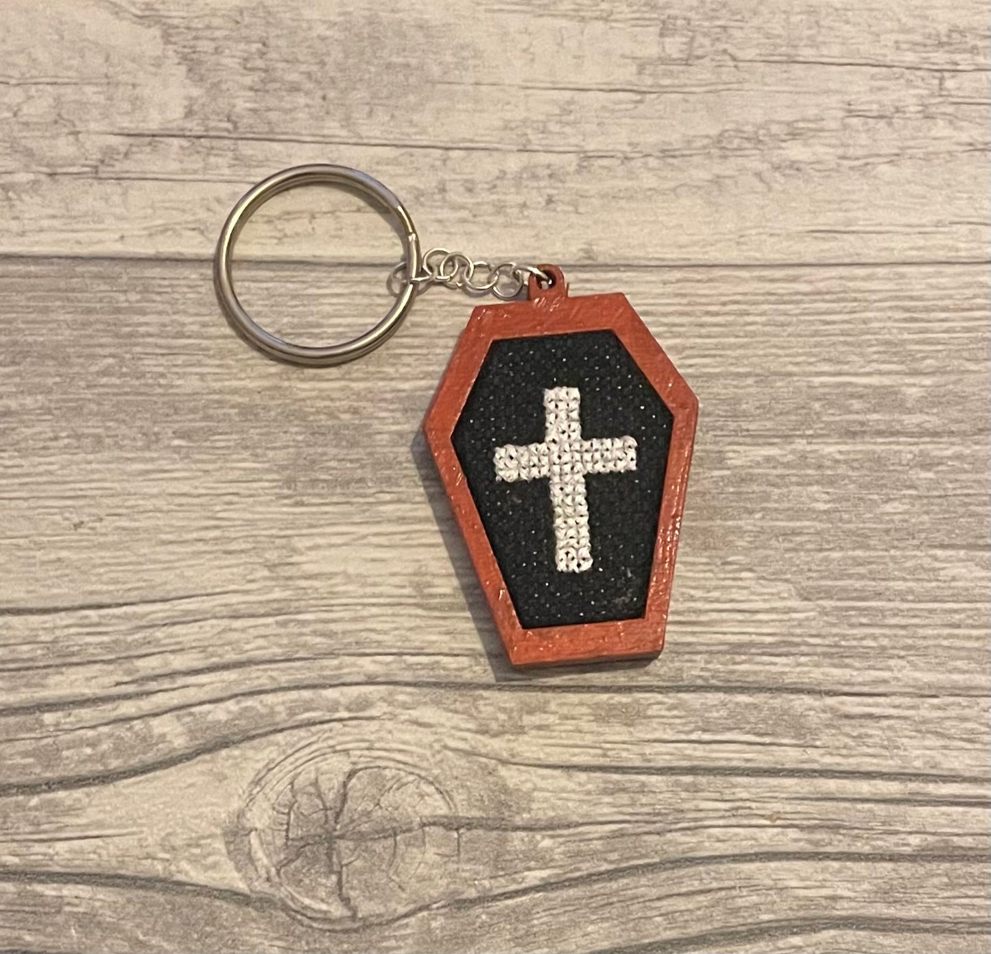 Cross coffin keychain
