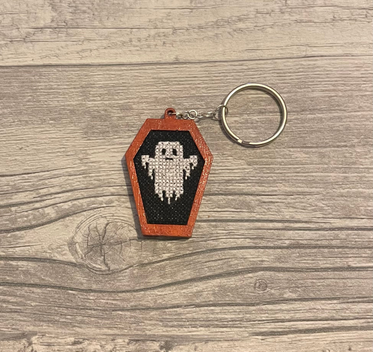 Ghost cross stitch keychain