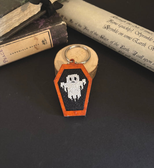 Ghost cross stitch keychain