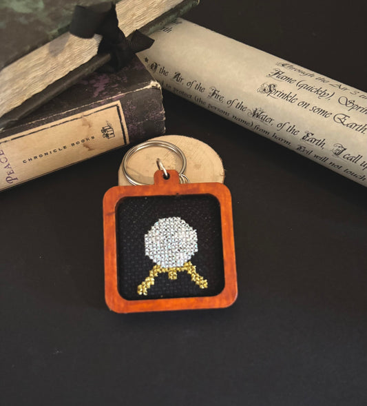 Crystal ball cross stitch keychain