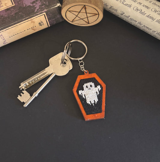 Ghost cross stitch keychain