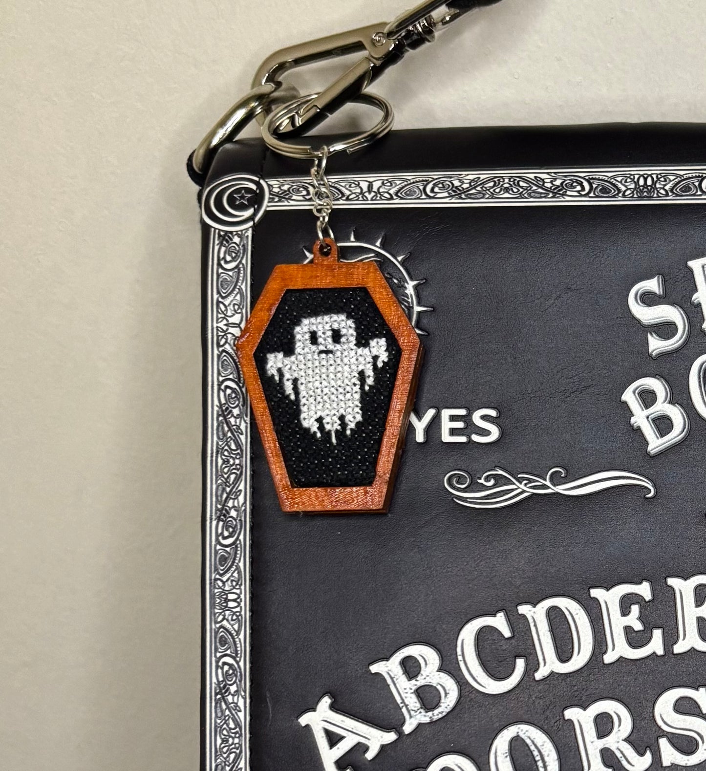 Ghost cross stitch keychain