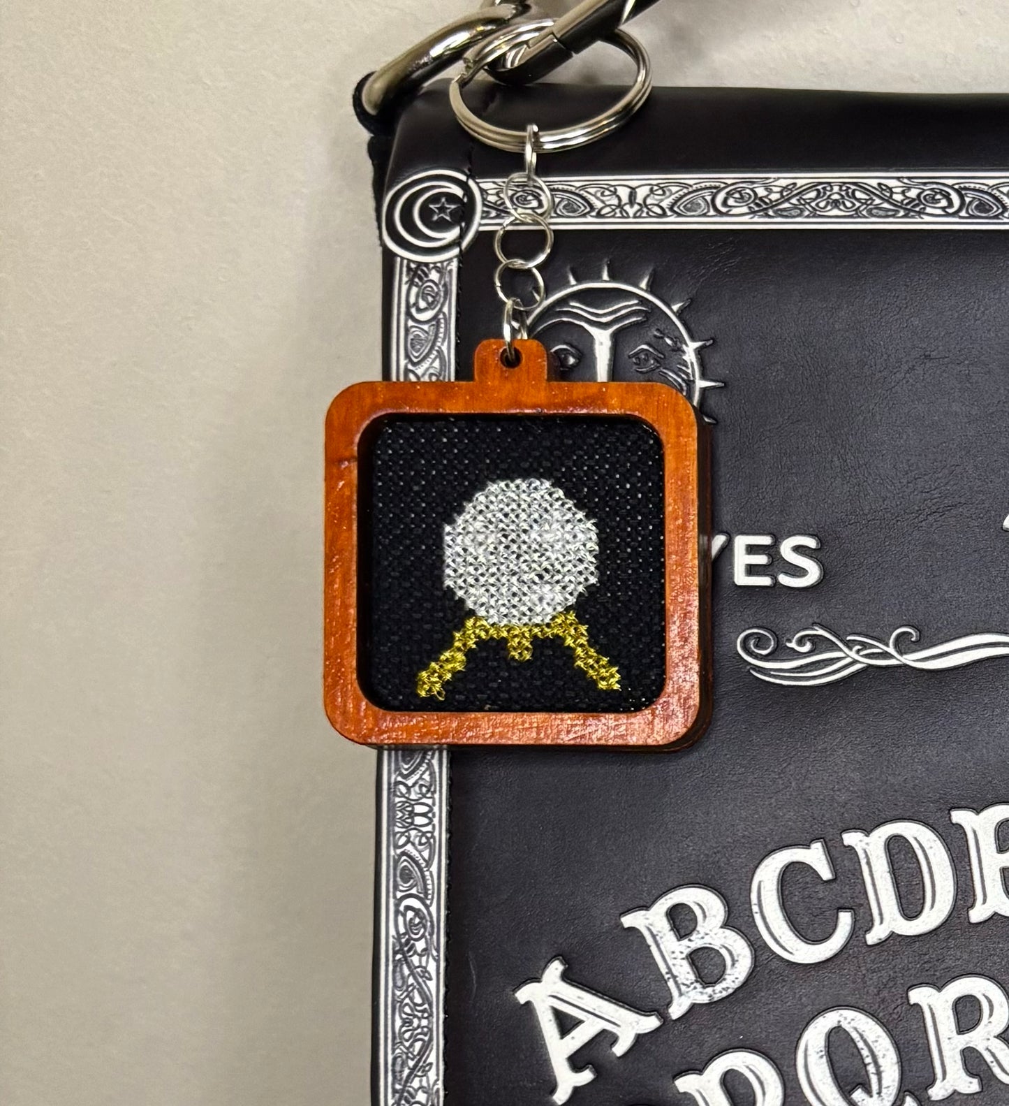 Crystal ball cross stitch keychain
