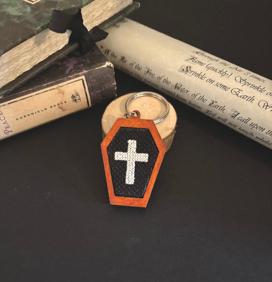 Cross coffin keychain