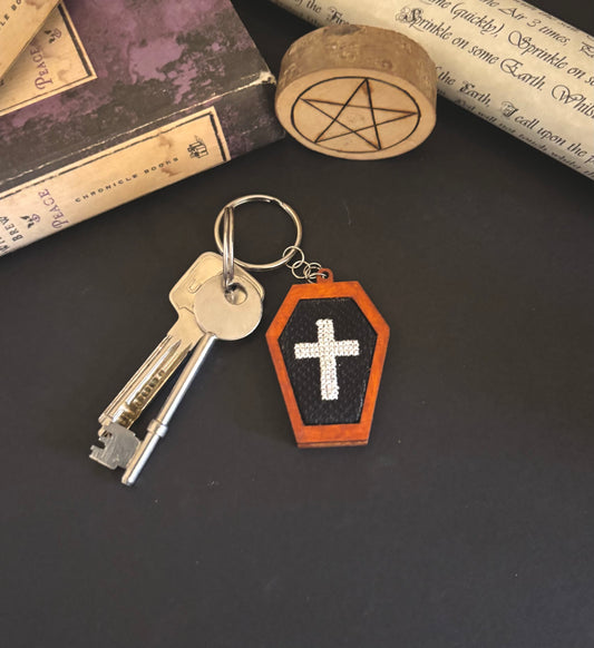 Cross coffin keychain