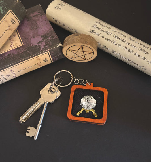 Crystal ball cross stitch keychain