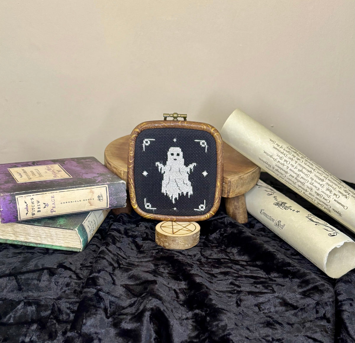 Ghost cross stitch wall decor